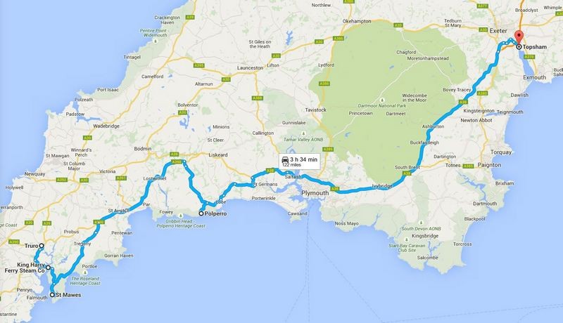 Truro- Saint Mawes -Polperro-Topsham